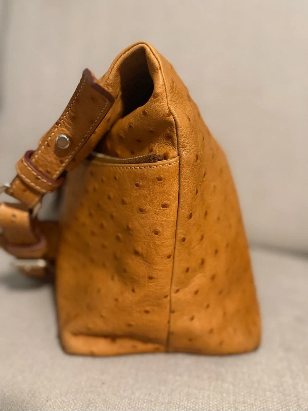 Dooney & Bourke Tan Ostrich-Embossed Leather Shoulder Bag